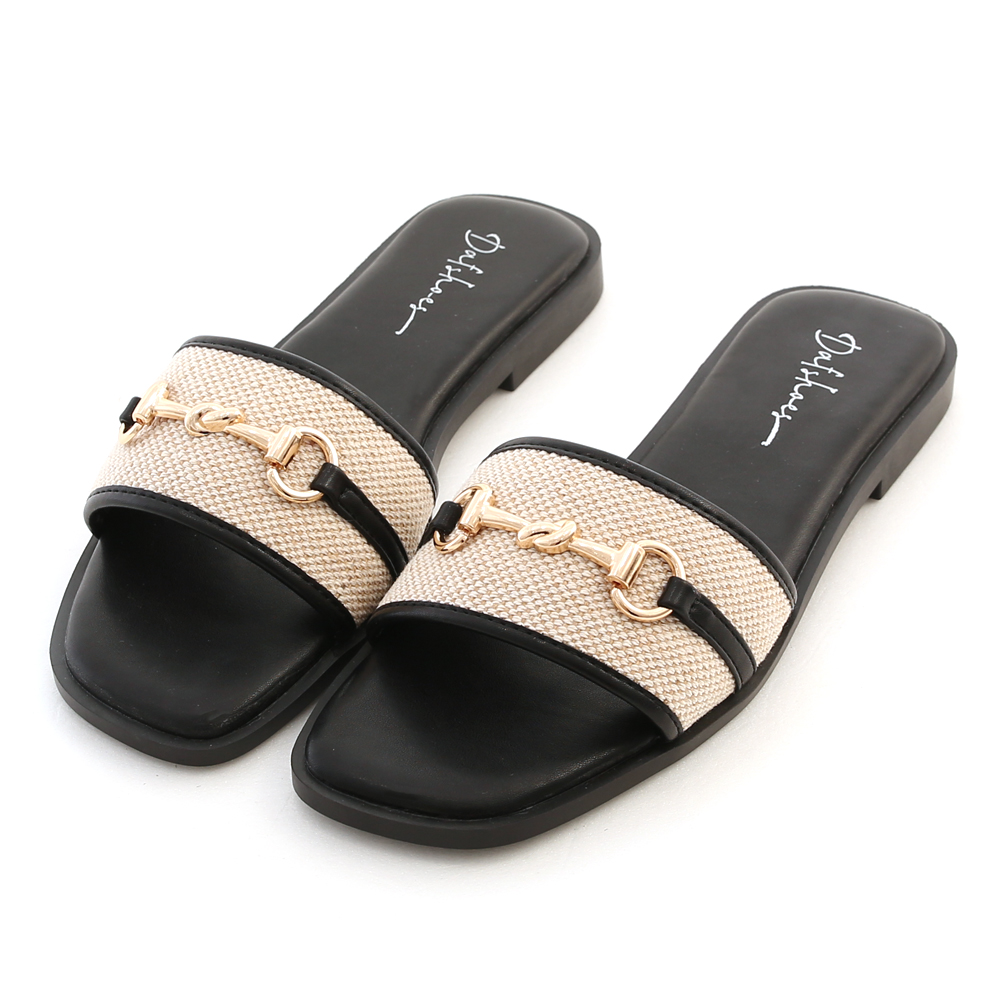 Horsebit Braided Flat Sandals Black