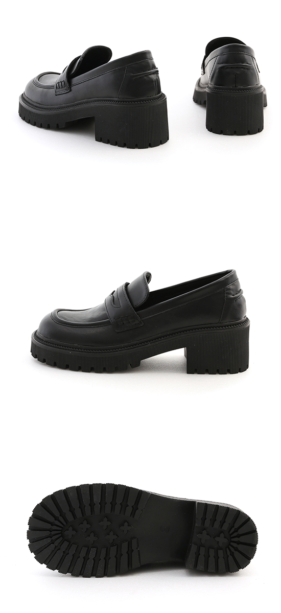 Track Sole Chunky Penny Loafers Black