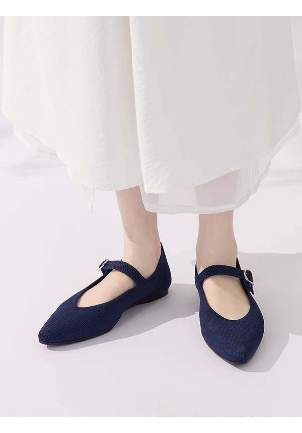 【3D零感雲織鞋】尖頭瑪莉珍鞋 皇家藍