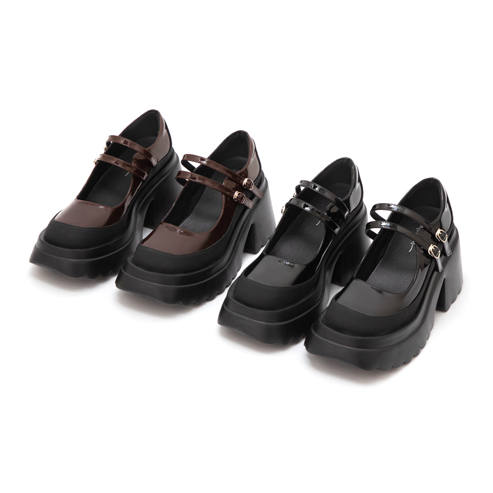 甜酷爆擊雙帶厚底瑪莉珍鞋 黑色