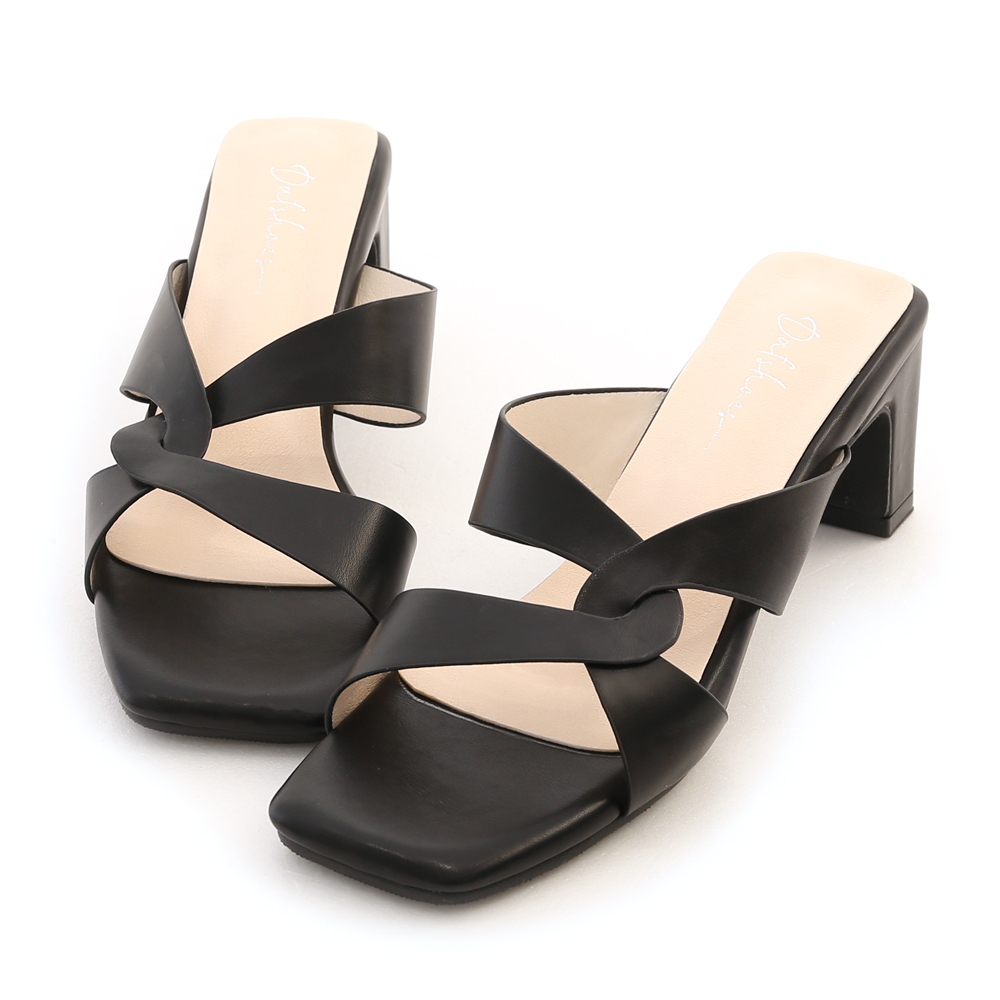 Curved Strap High-Heel Sandals Black