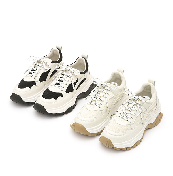 Trendy Genuine Leather Retro Chunky Sneakers Beige