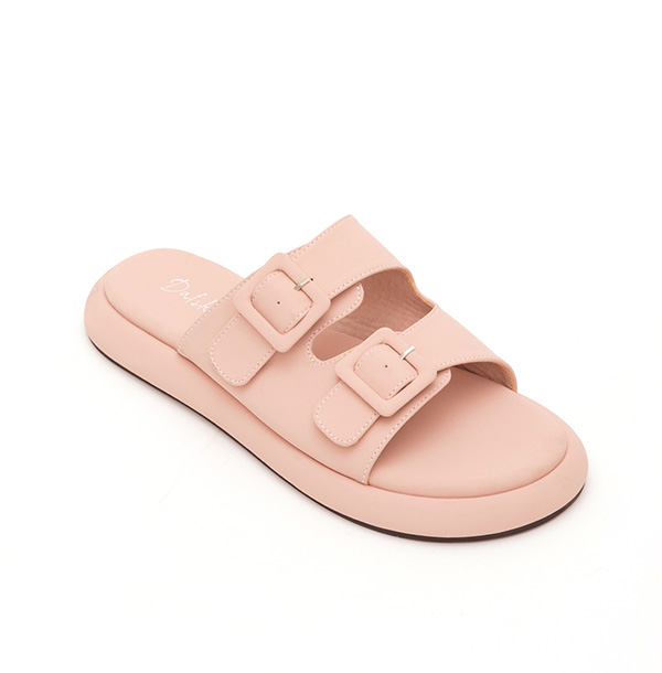 Pastel Square Buckle Cute Flat Sandals Pink