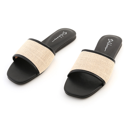 Stitching Flat Slides Black