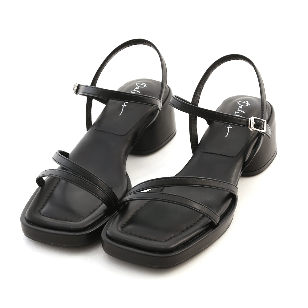 Puffy Cushioned Strappy Mid Heel Sandals Black