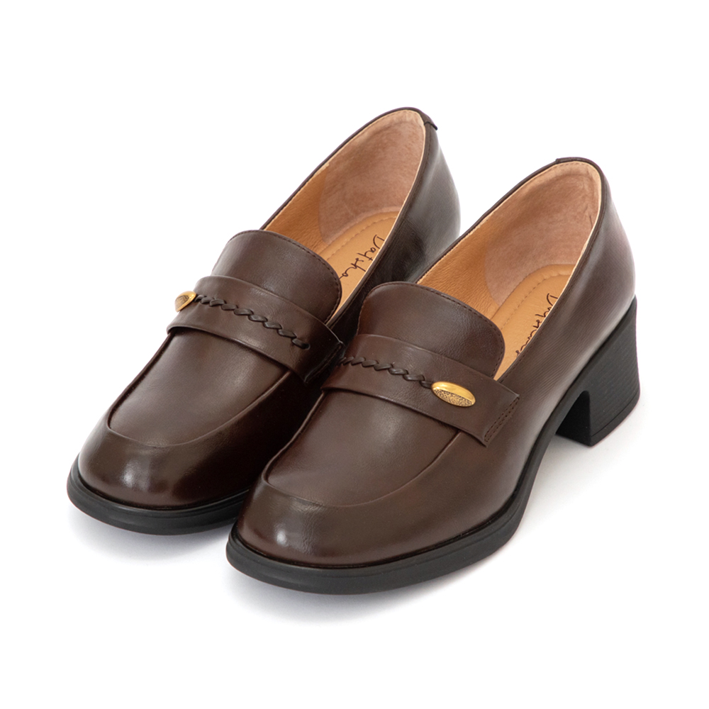 【真皮系列】編織小金豆靜音樂福鞋 棕色