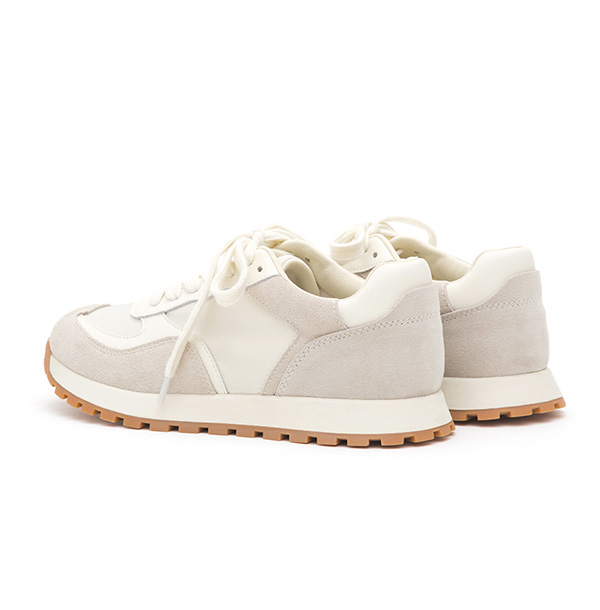 Leather-Spliced Casual Sneakers Beige