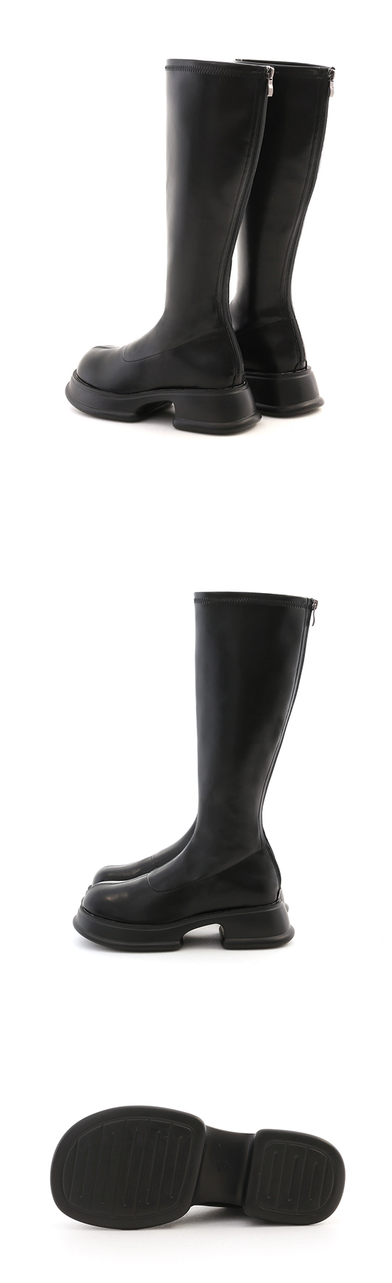 Plain Lightweight Thick Sole Slimming Tall Boots Black