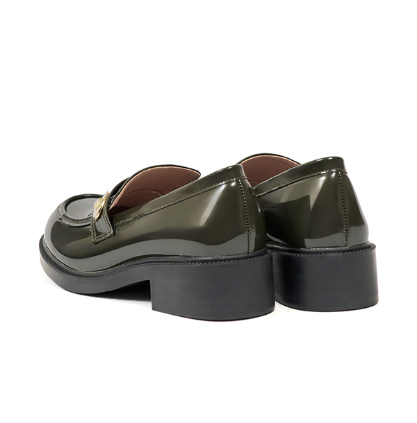 Gold Buckle Round-Toe Loafers Green