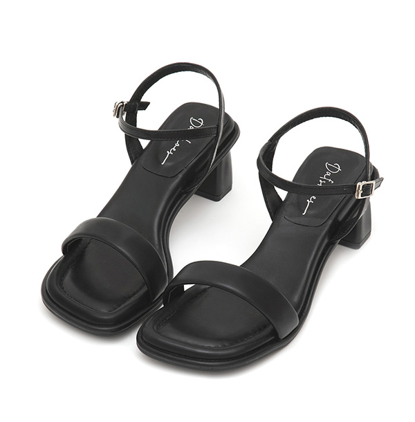 Square Toe Soft Mid-Heel Sandals Black