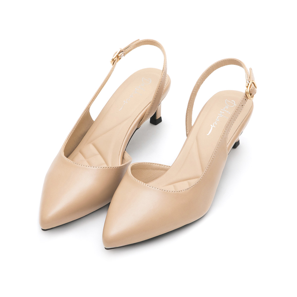 Pointed-Toe Mid-Heel Slingbacks Beige