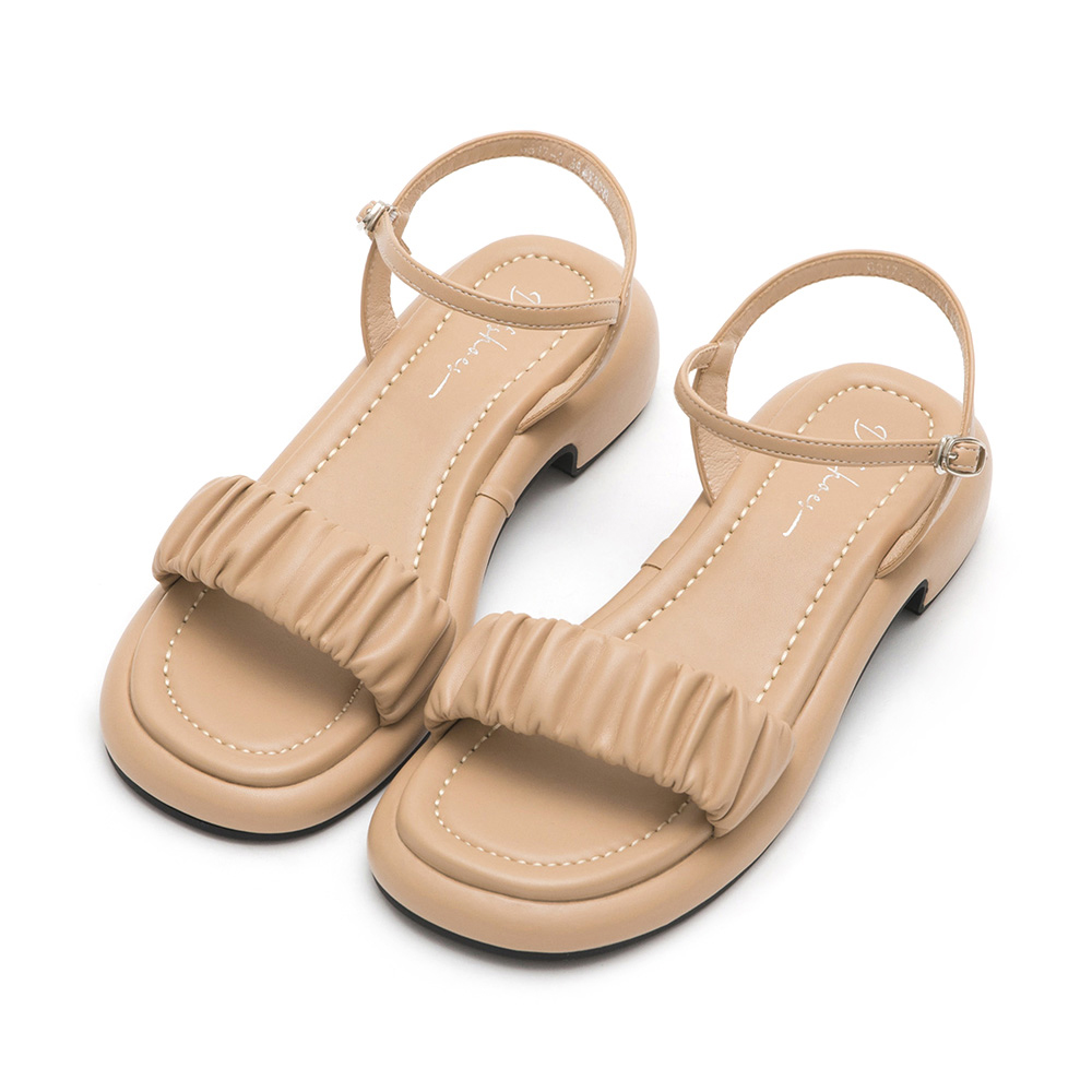 Marshmallow Single Strap Ruched Sandals Beige