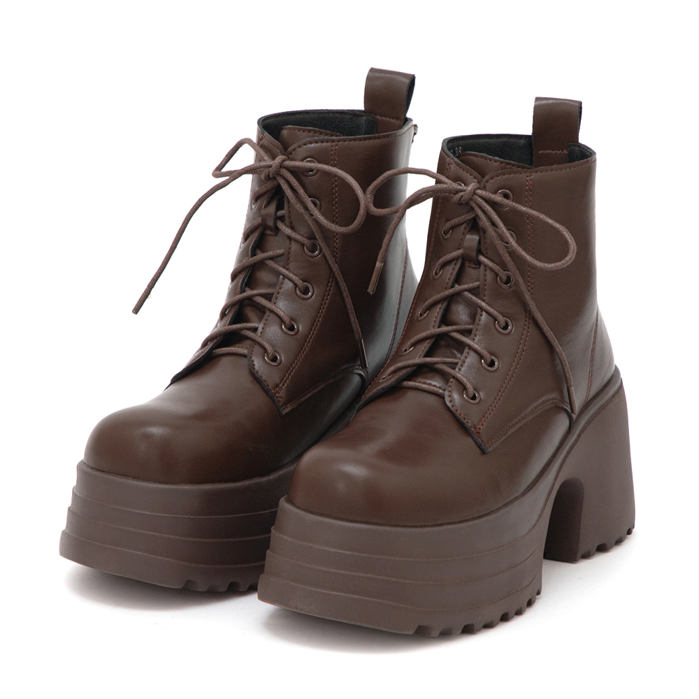 舞力全開增高加厚底綁帶短靴 咖啡色
