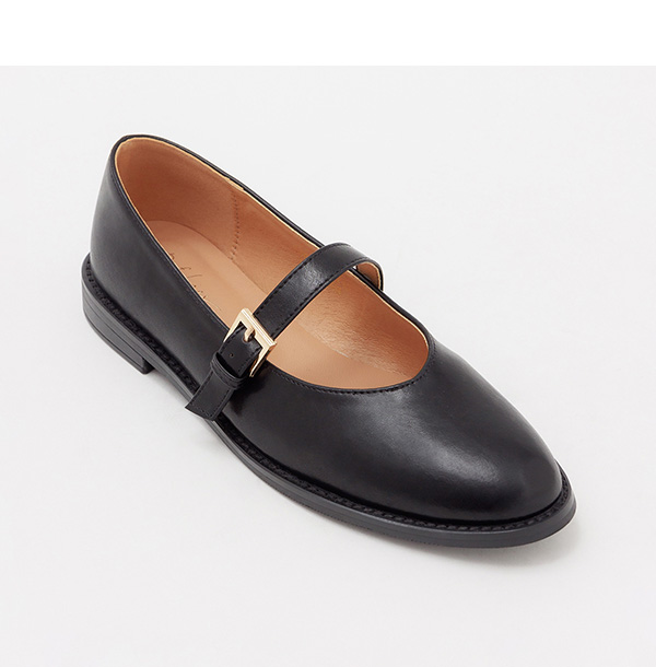 Microfiber Pointed Toe Flat Mary Jane Shoes Black