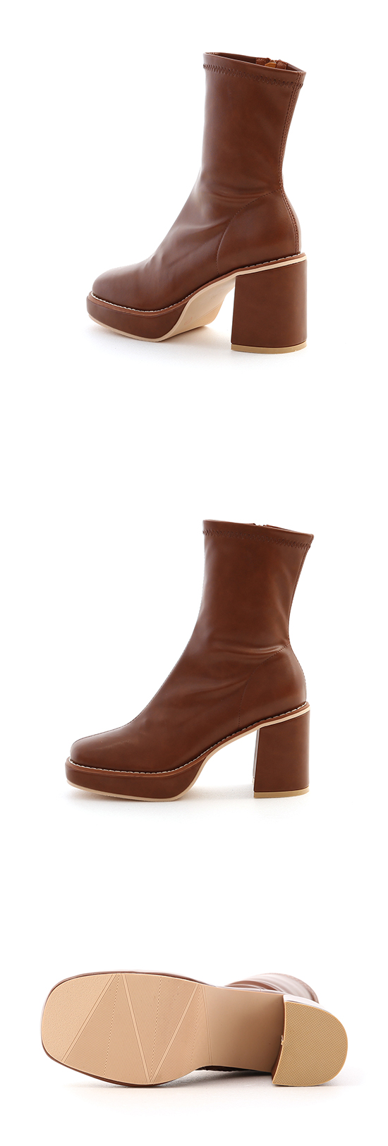 Thick Platform Plain Boots Brown