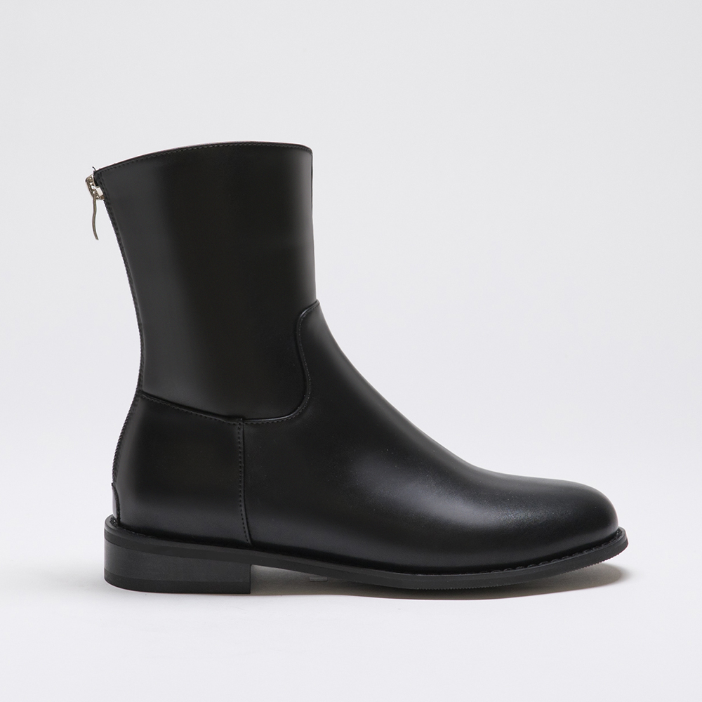 Plain Back Zipper Round Toe Boots Black