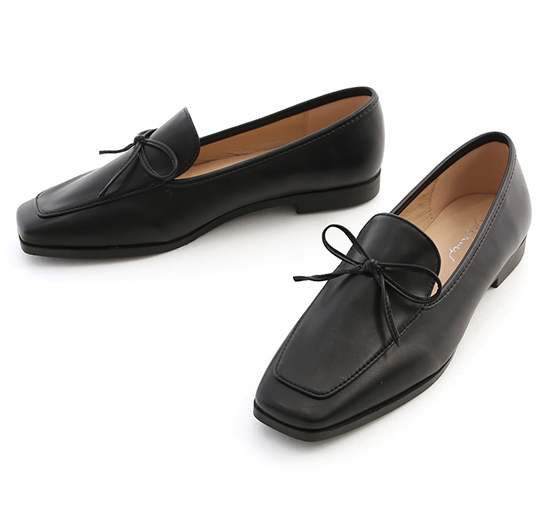 Square Toe Bow Loafers Black