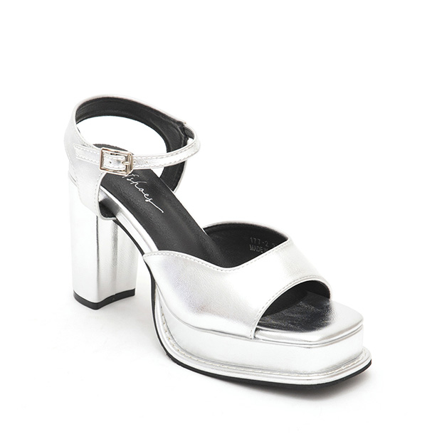 Platform Ankle Strap Mary Jane Heels Silver