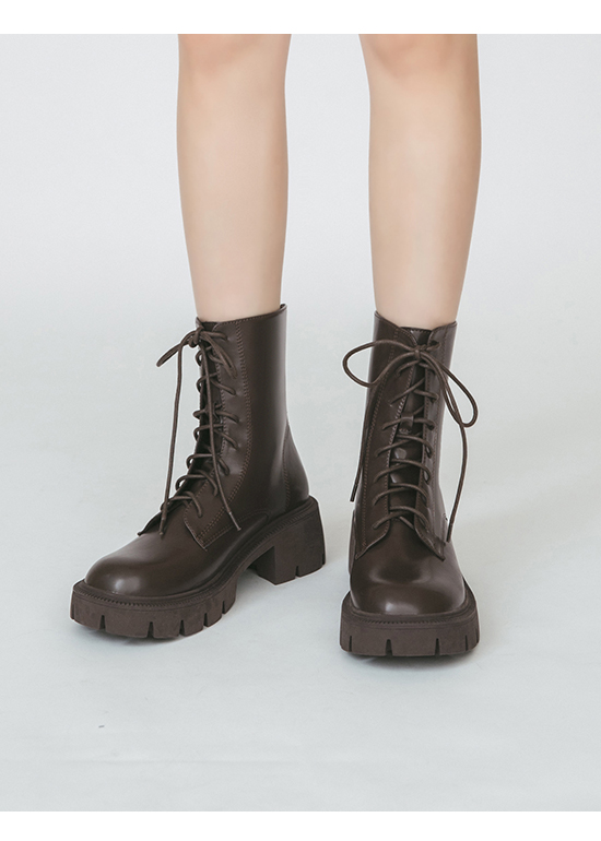 Zigzag Thick Sole Lace-up Martin Boots Dark Brown