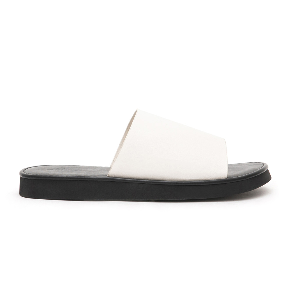 Minimalist Wide Strap Thick Sole Slippers White