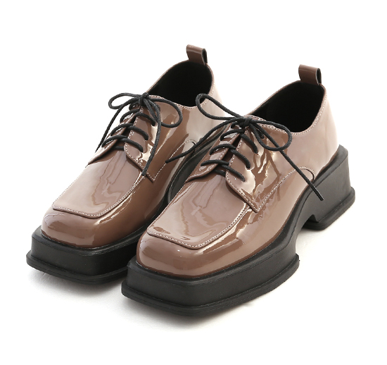 Retro Square Toe Platform Derby Shoes Brown