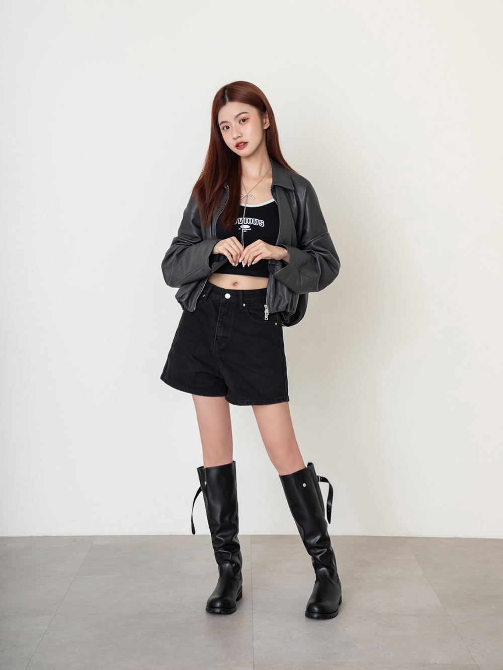 潮流熱搜後拉鍊寬筒堆堆靴 黑色