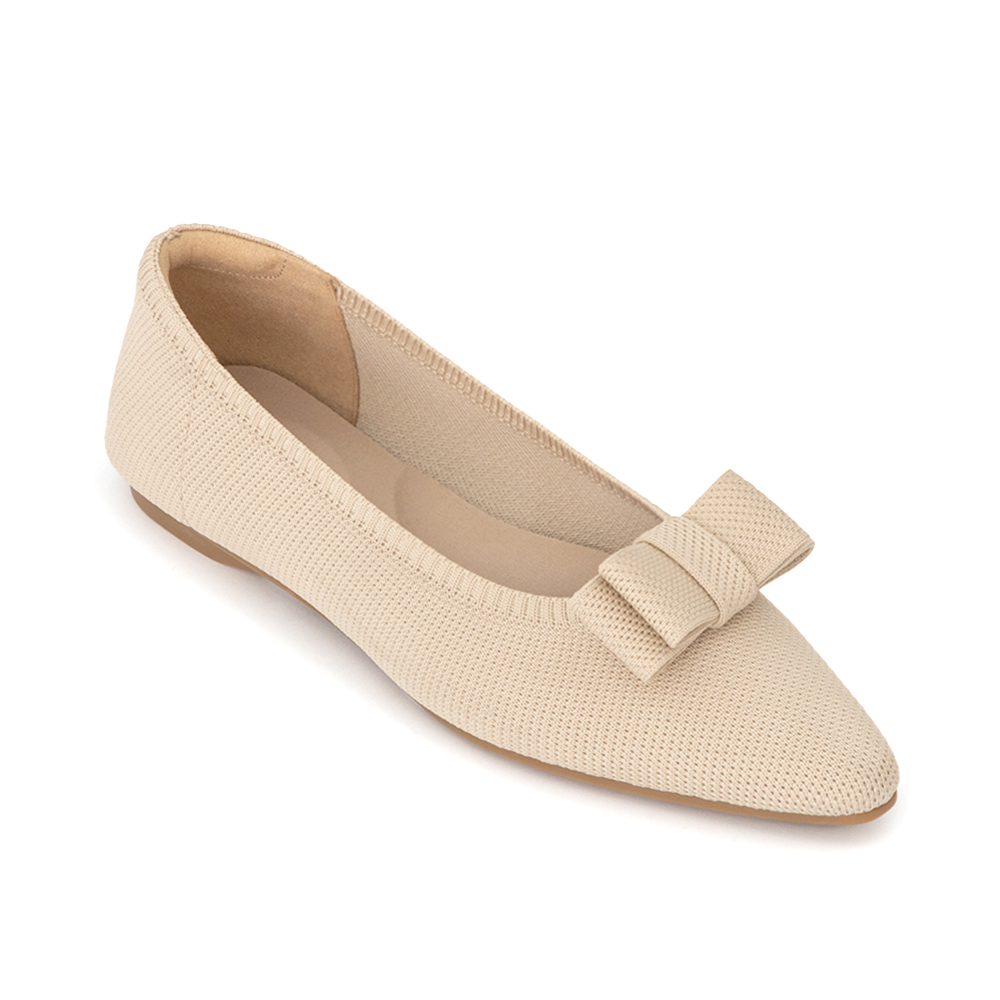 【3D零感雲織鞋】尖頭可拆卸蝴蝶結平底鞋 密茶杏