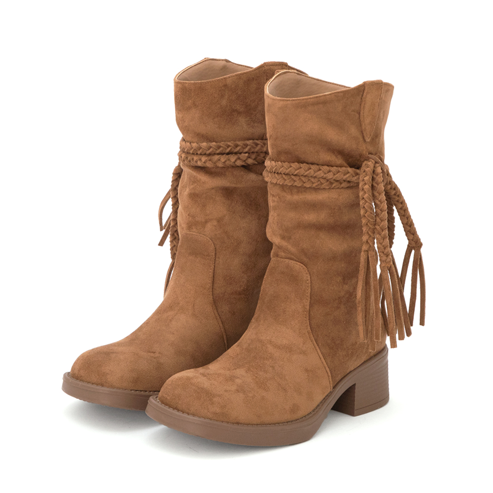 沙漠游牧風流蘇V口西部短靴 棕色