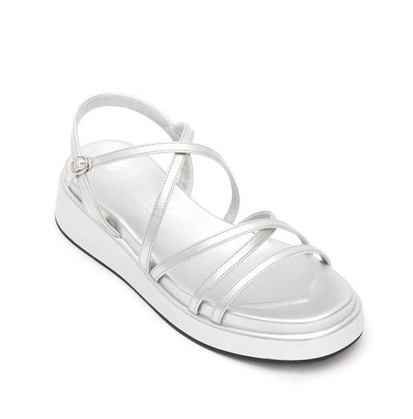 Cross-Strap Thick Sole Sandals Silver