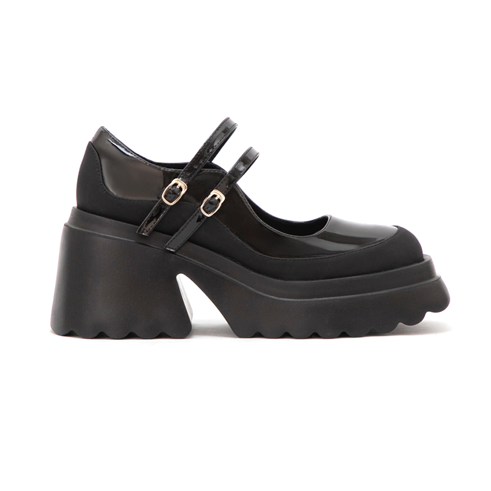 甜酷爆擊雙帶厚底瑪莉珍鞋 黑色