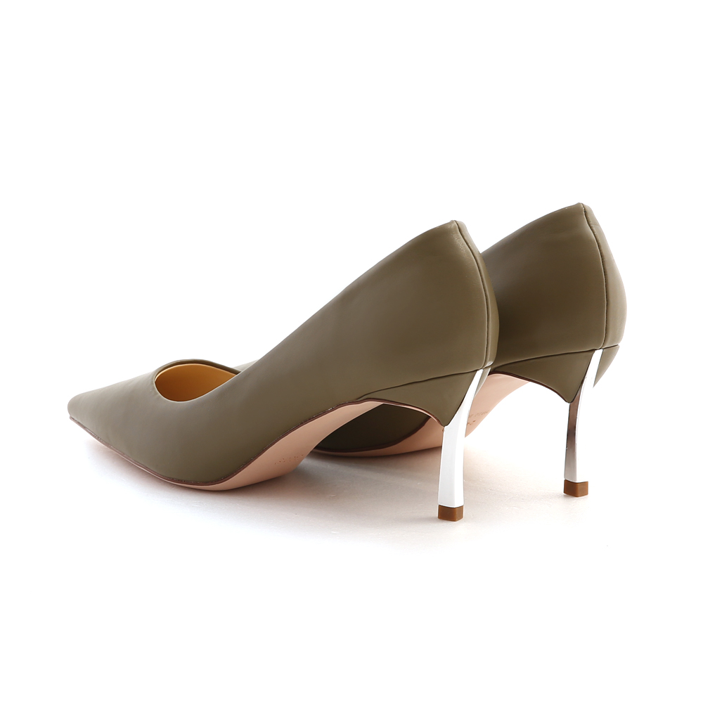 Plain Pointed Toe 6cm High-Heels Olive Green