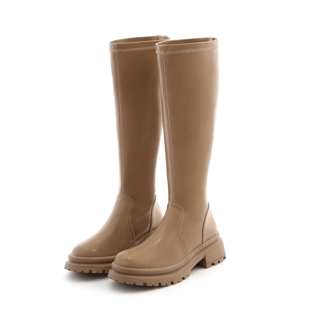 Plain Thick Sole Slimming Tall-Boots Beige