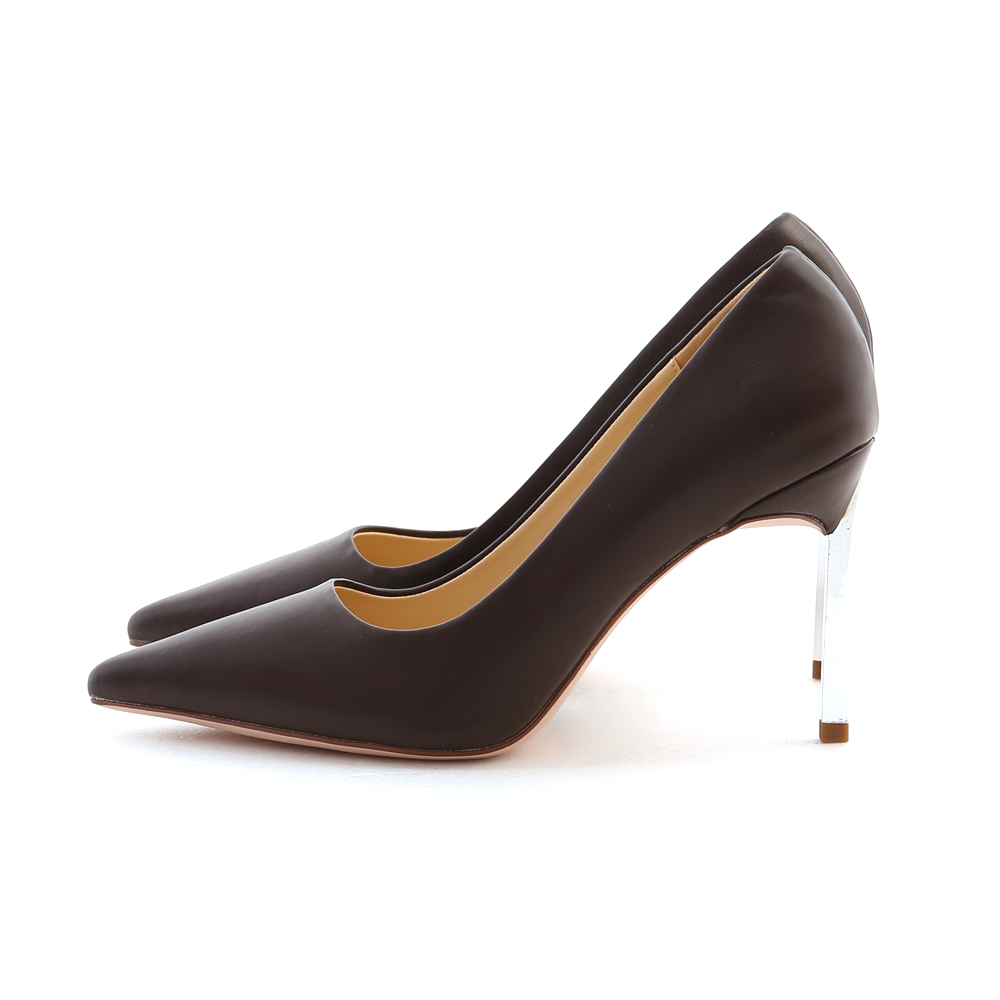 Plain Pointed Toe 9cm High-Heels Dark Brown
