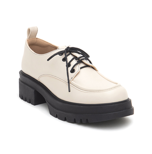 Platform Lace-Up Derby Shoes Beige