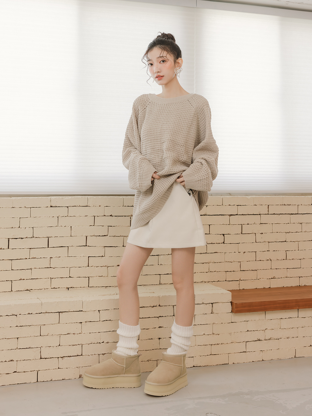 冬戀5cm增高底真皮短筒雪靴 沙色